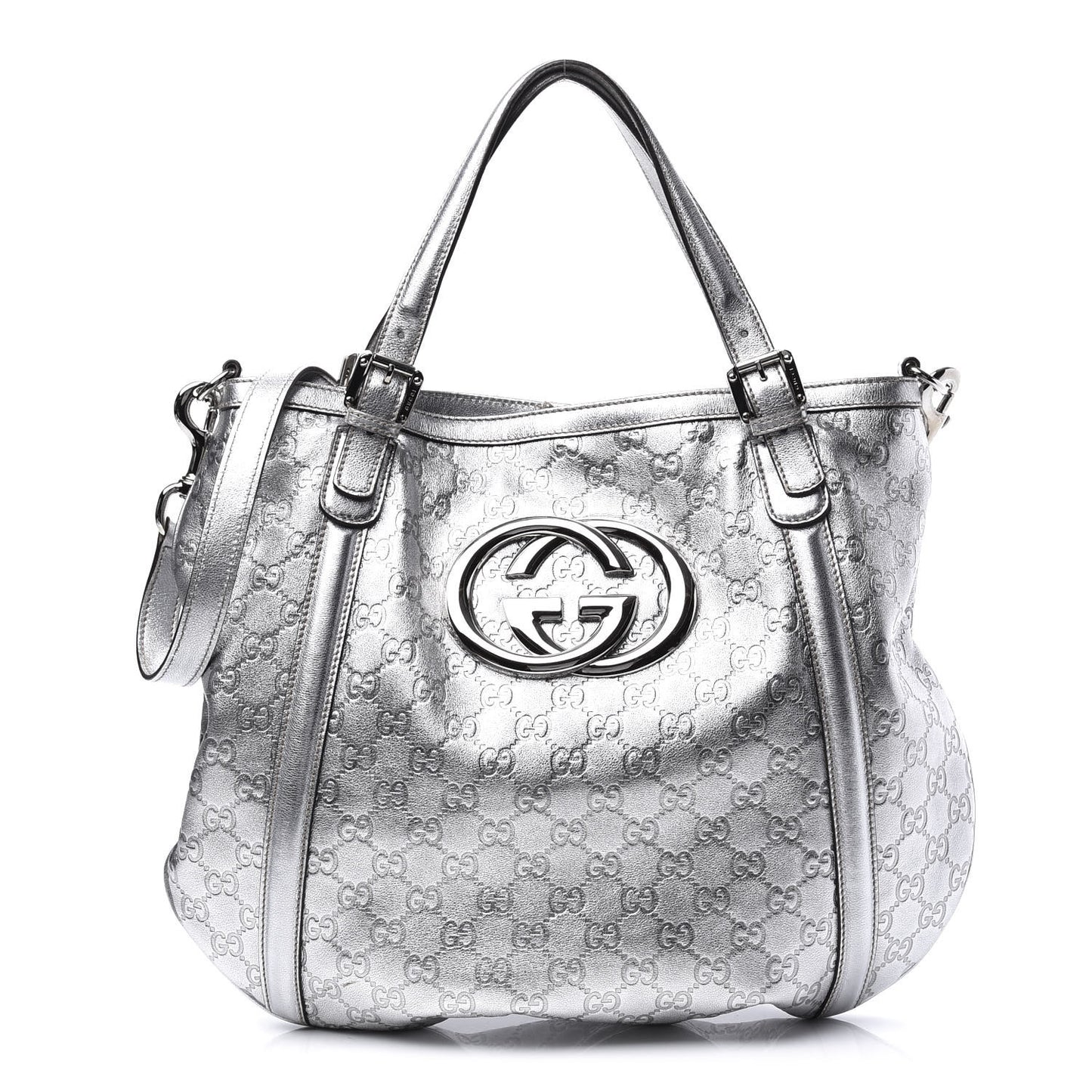 Metallic Guccissima Medium Britt Tote Silver