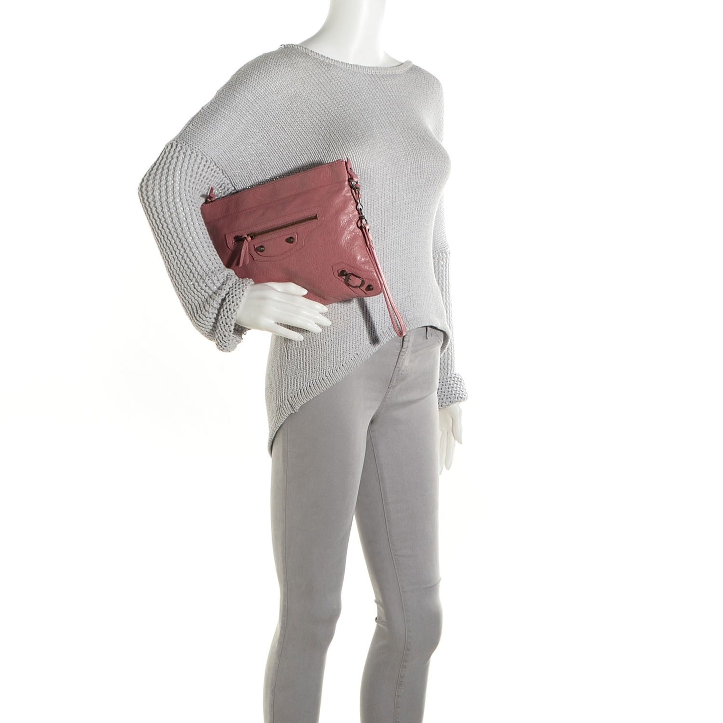 Agneau Classic Hardware Flat Handle Clutch Rose Bruyere