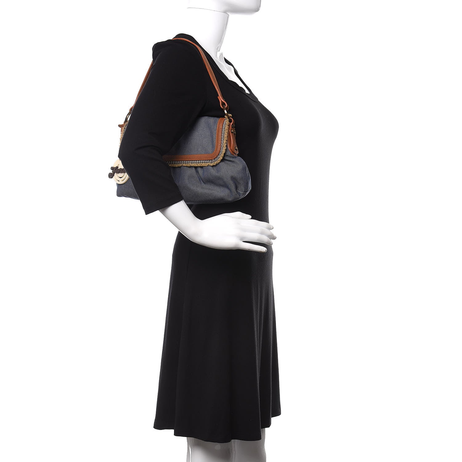 Fendi Denim Small Chef Shoulder Bag Blue 2 of 11