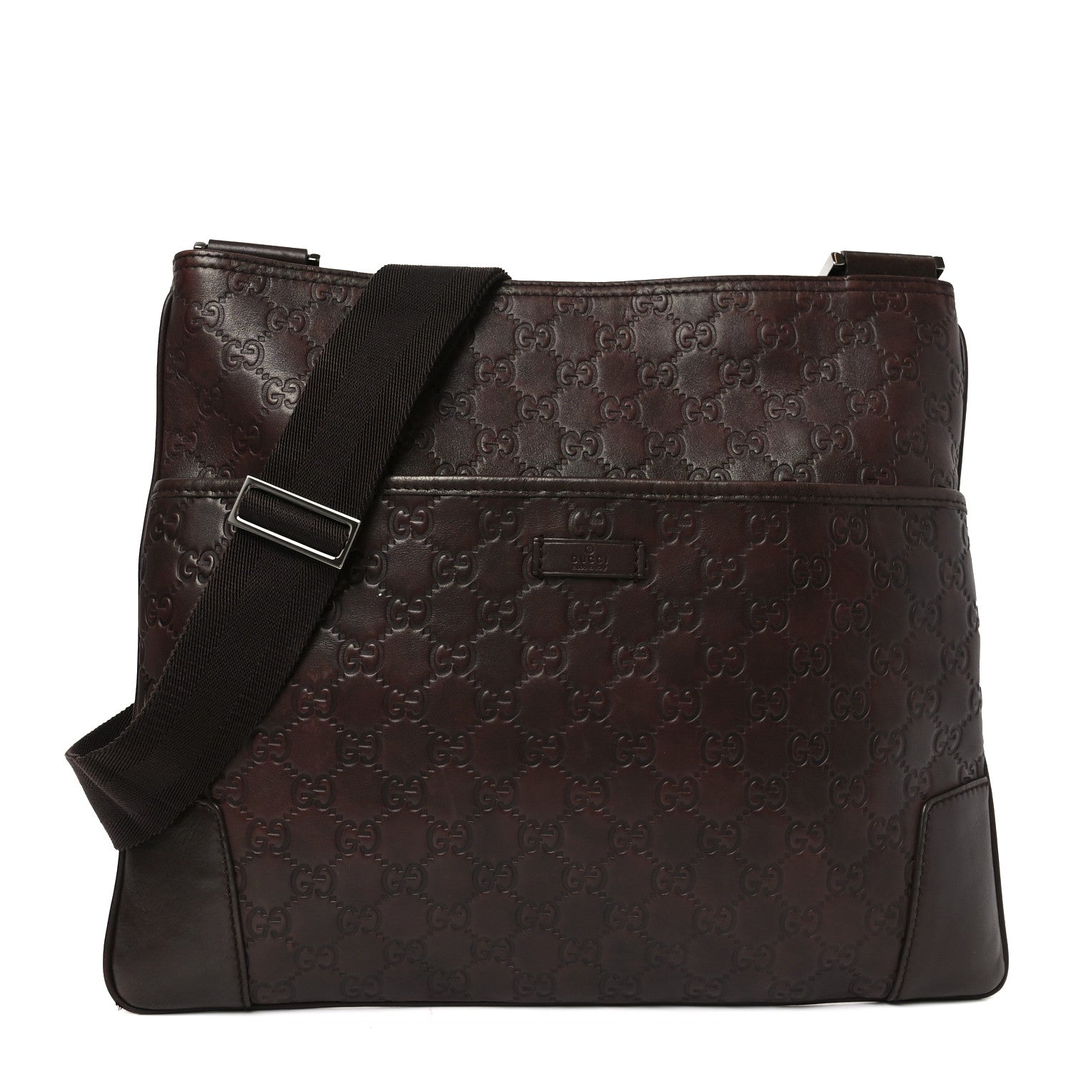Gucci Guccissima Flat Messenger Bag Brown Dark Brown 1 of 11