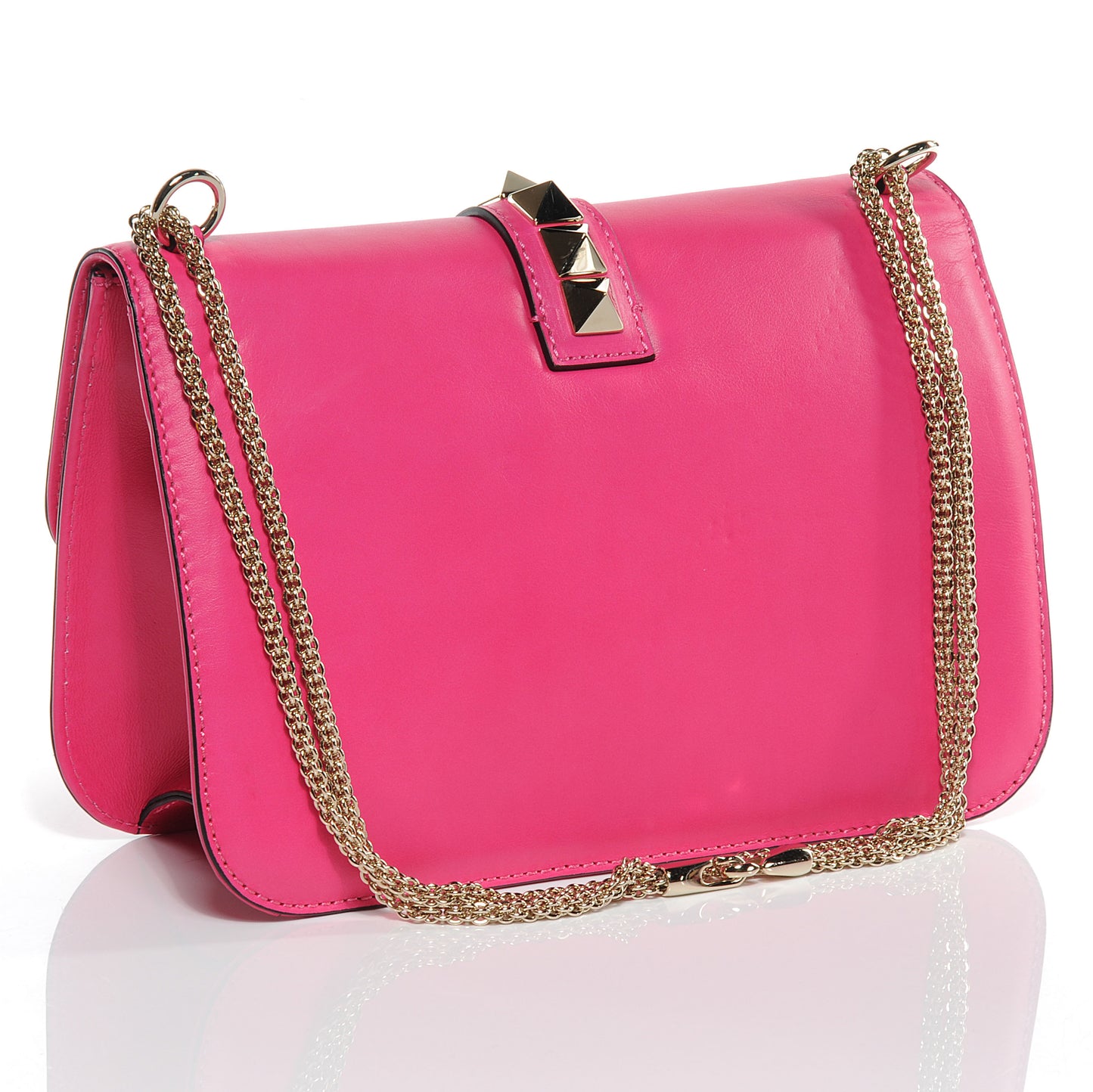 Vitello Large Glam Lock Rockstud Flap Pop Fuxia