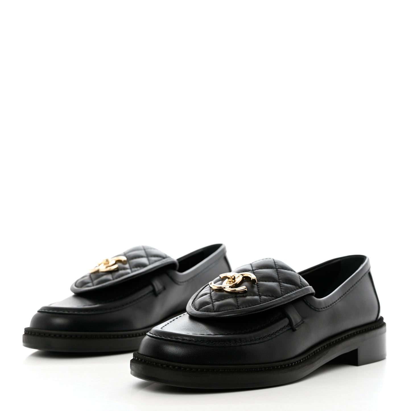 Lambskin Quilted CC Turnlock Loafers 38.5 Black