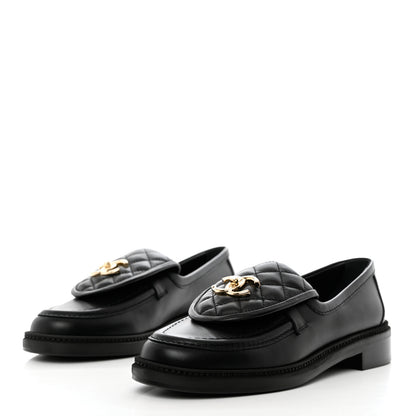 Chanel Lambskin Quilted CC Turnlock Loafers 38.5 Black 5 of 19