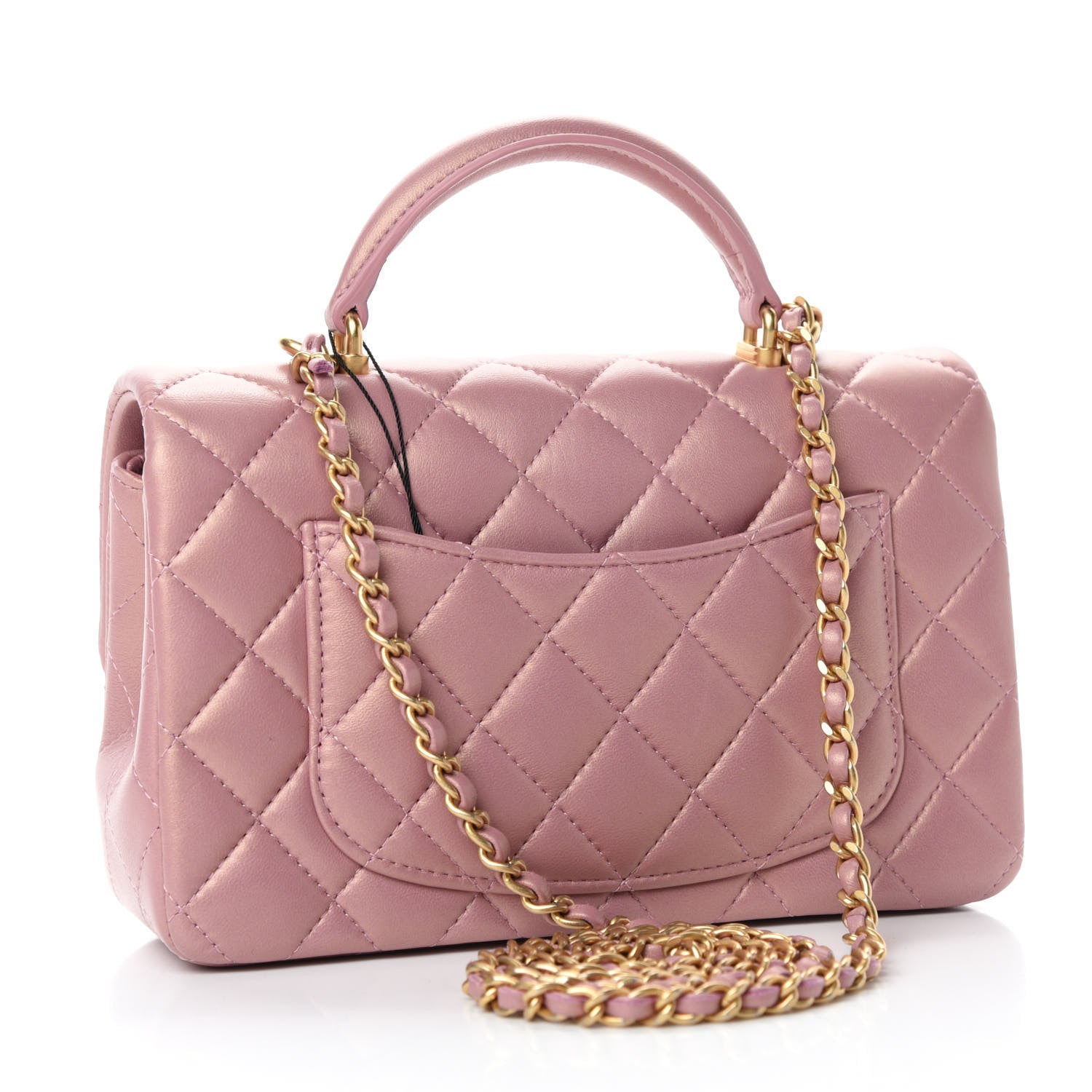 Chanel Iridescent Lambskin Quilted Mini Top Handle Rectangular Flap Pink 3 of 11