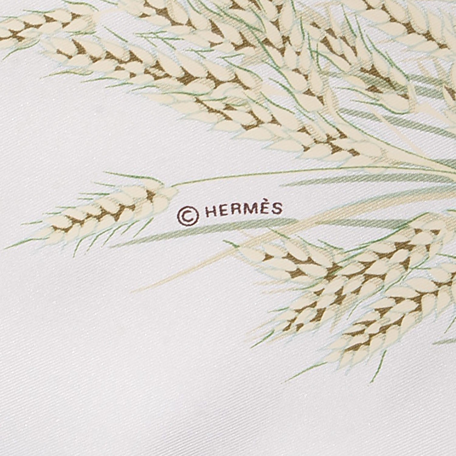 Hermes Silk Les Bles Scarf 90 Vert Blanc Creme 3 of 4