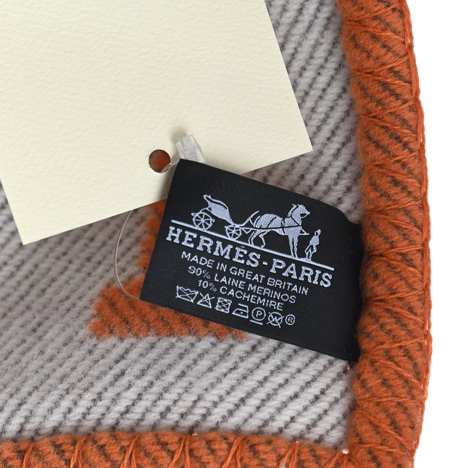 Hermes Wool Cashmere Signature Classic Avalon Blanket Ecru Potiron 3 of 3