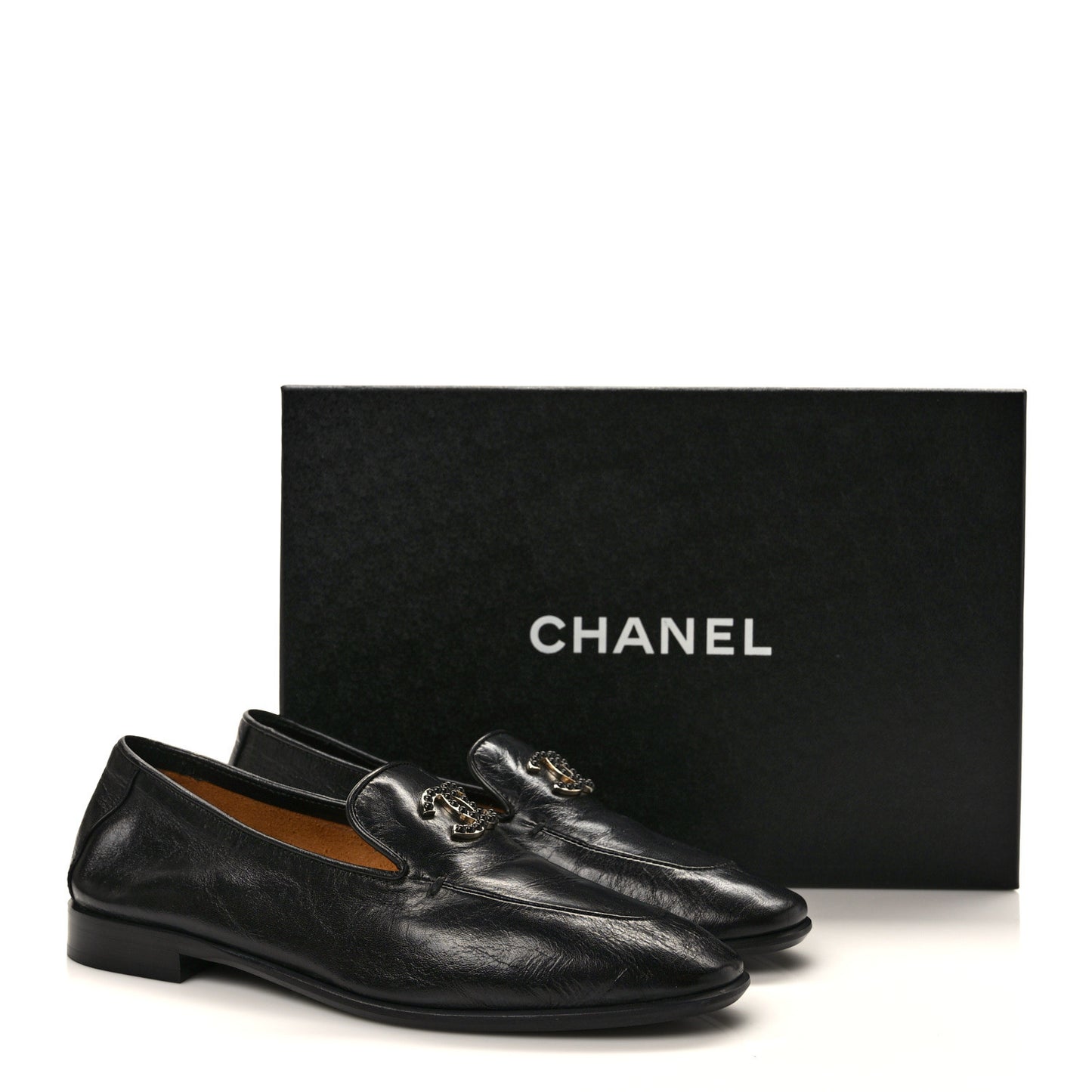 Shiny Calfskin CC Mocassin Loafers 35.5 Black