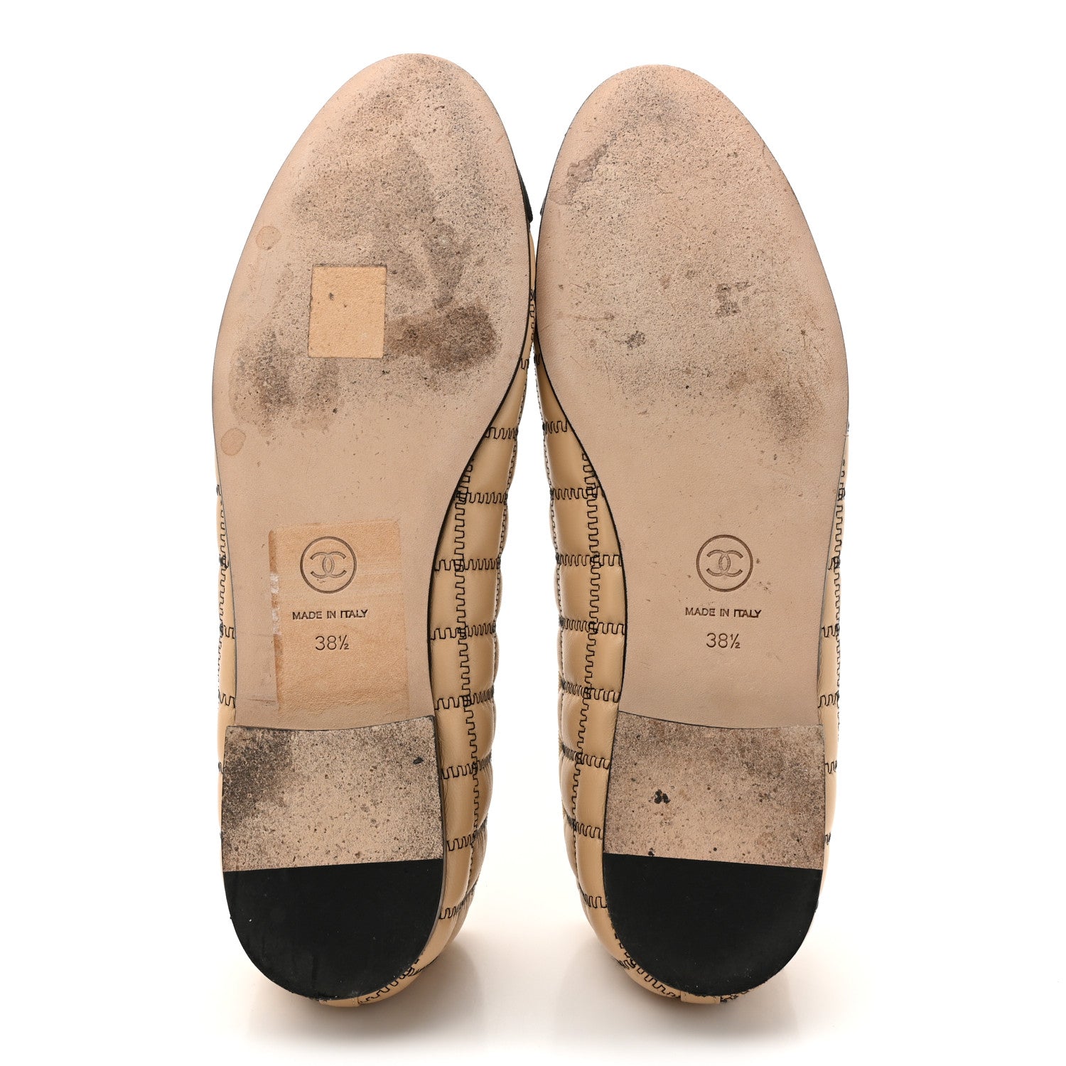 Chanel Lambskin Embroidered Quilted Cap Toe Ballerina Flats 38.5 Beige Black 6 of 9