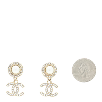 Chanel Crystal Pearl Bow-tiful CC Drop Earrings Gold 2 of 5