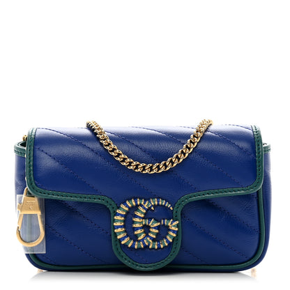 Gucci Azalea Calfskin Enamel Matelasse Diagonal Super Mini Torchon GG Marmont Shoulder Bag Imperial Blue Pavone 1 of 10