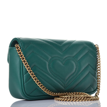 Gucci Calfskin Matelasse Super Mini GG Marmont Shoulder Bag Emerald Green 3 of 9