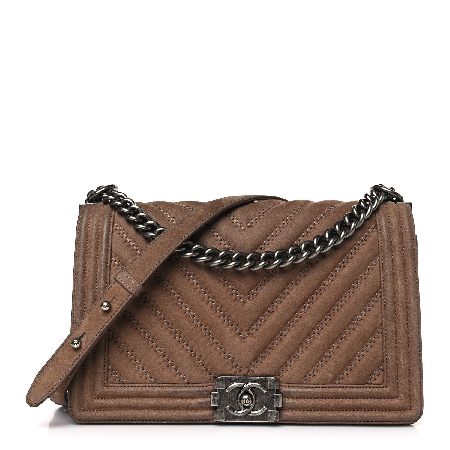 Chanel Nubuck Chevron Quilted New Medium Boy Flap Brown 1 of 12