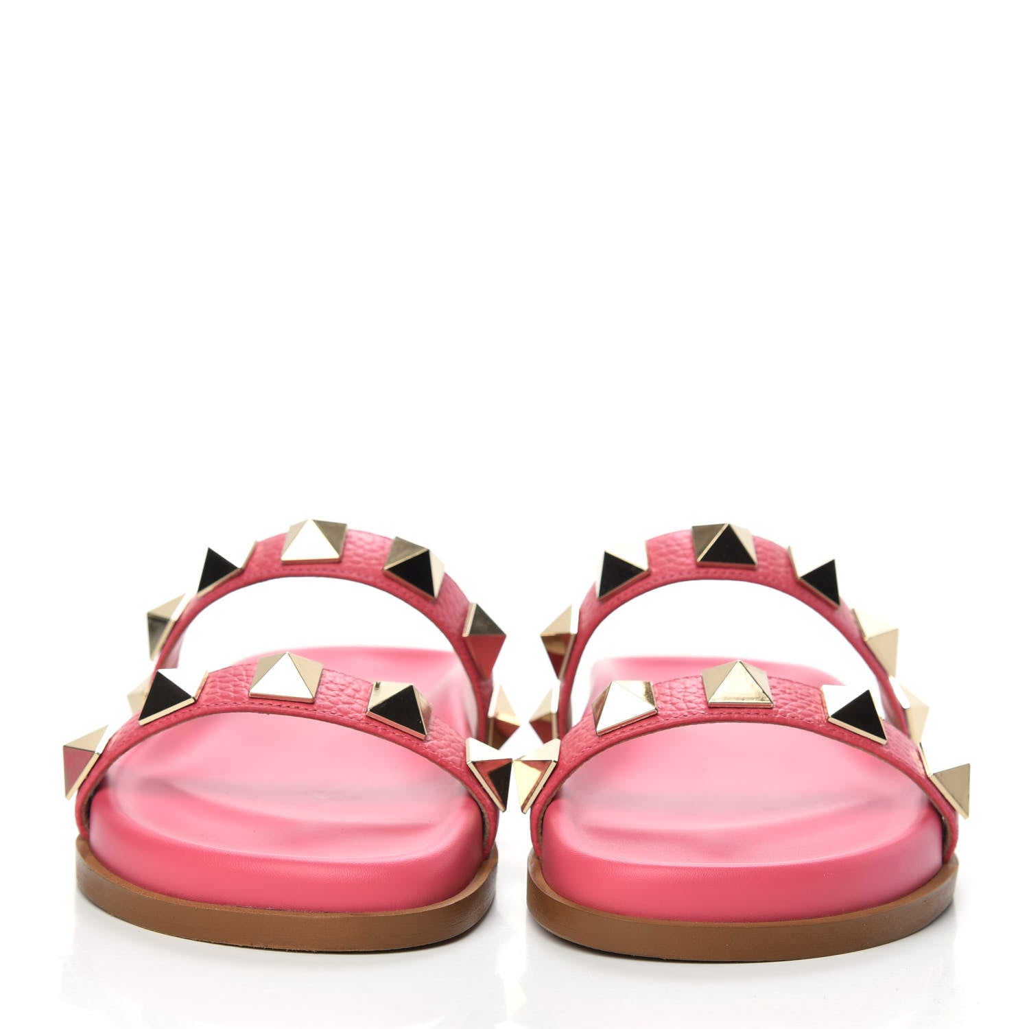 Valentino Garavani Pebbled Calfskin Macro Rockstud Lock Slide Sandals 35.5 Deep Fuxia 2 of 8