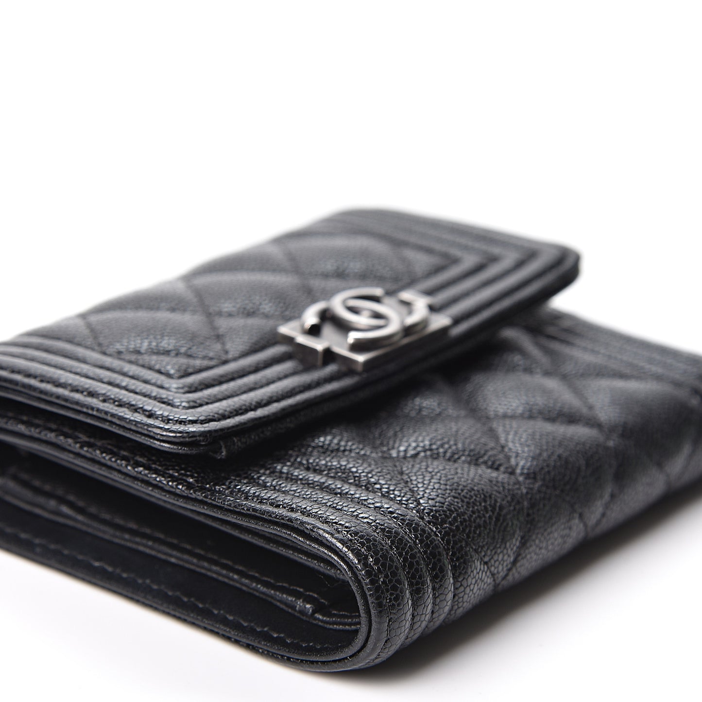 Caviar Quilted Compact Boy Wallet Black
