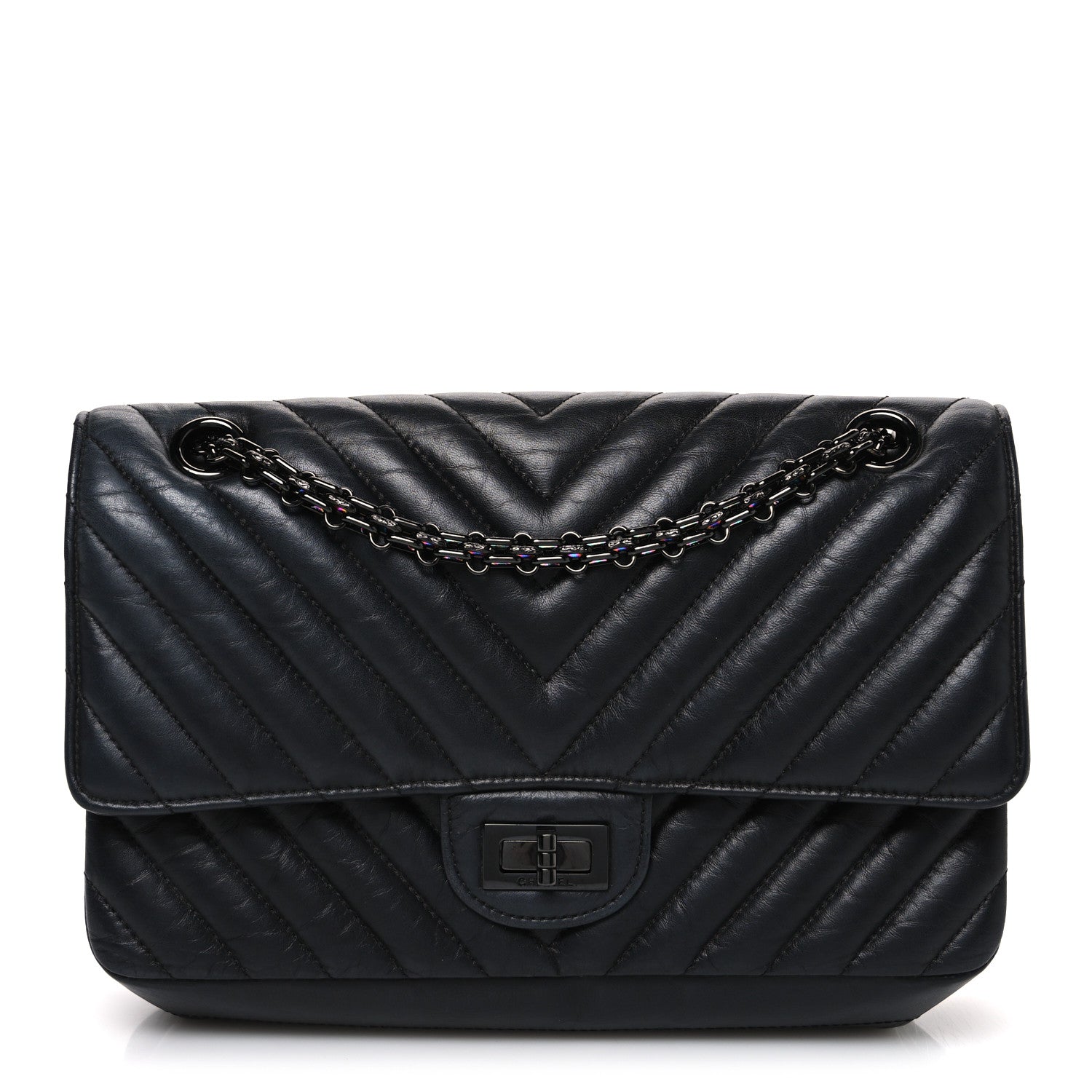 Chanel Sheepskin Chevron Quilted 2.55 Reissue 225 Double Flap So Black 1 of 10