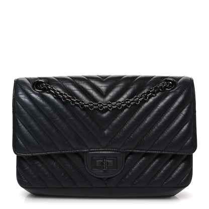 Chanel Sheepskin Chevron Quilted 2.55 Reissue 225 Double Flap So Black 1 of 10
