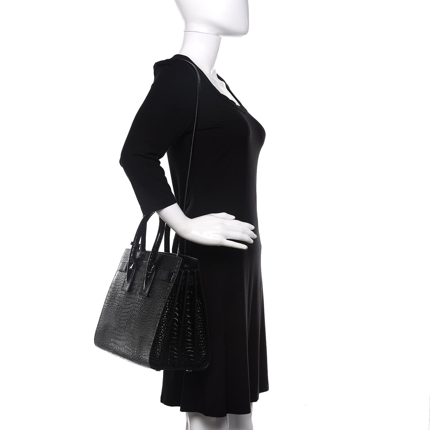 Calfskin Crocodile Embossed Small Sac de Jour Black