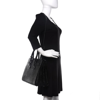 Saint Laurent Calfskin Crocodile Embossed Small Sac de Jour Black 2 of 10