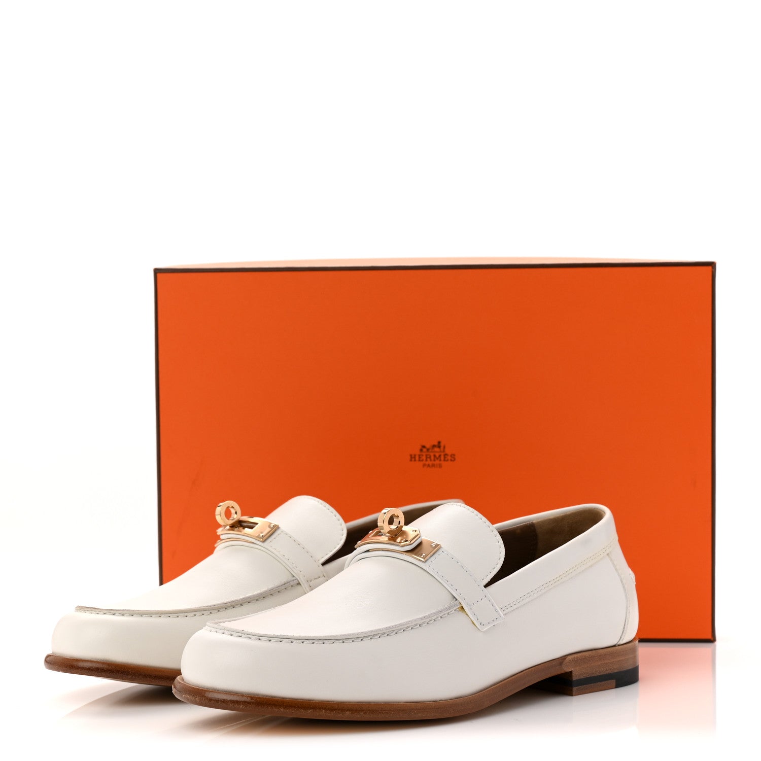 Hermes Calfskin Womens Destin Loafer 36.5 White 10 of 10