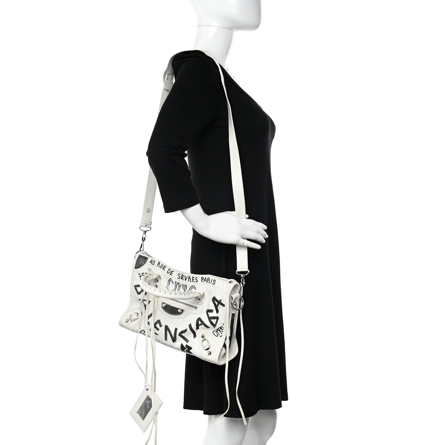 Balenciaga Agneau Graffiti All Over Classic Silver Hardware S City White Black 2 of 14