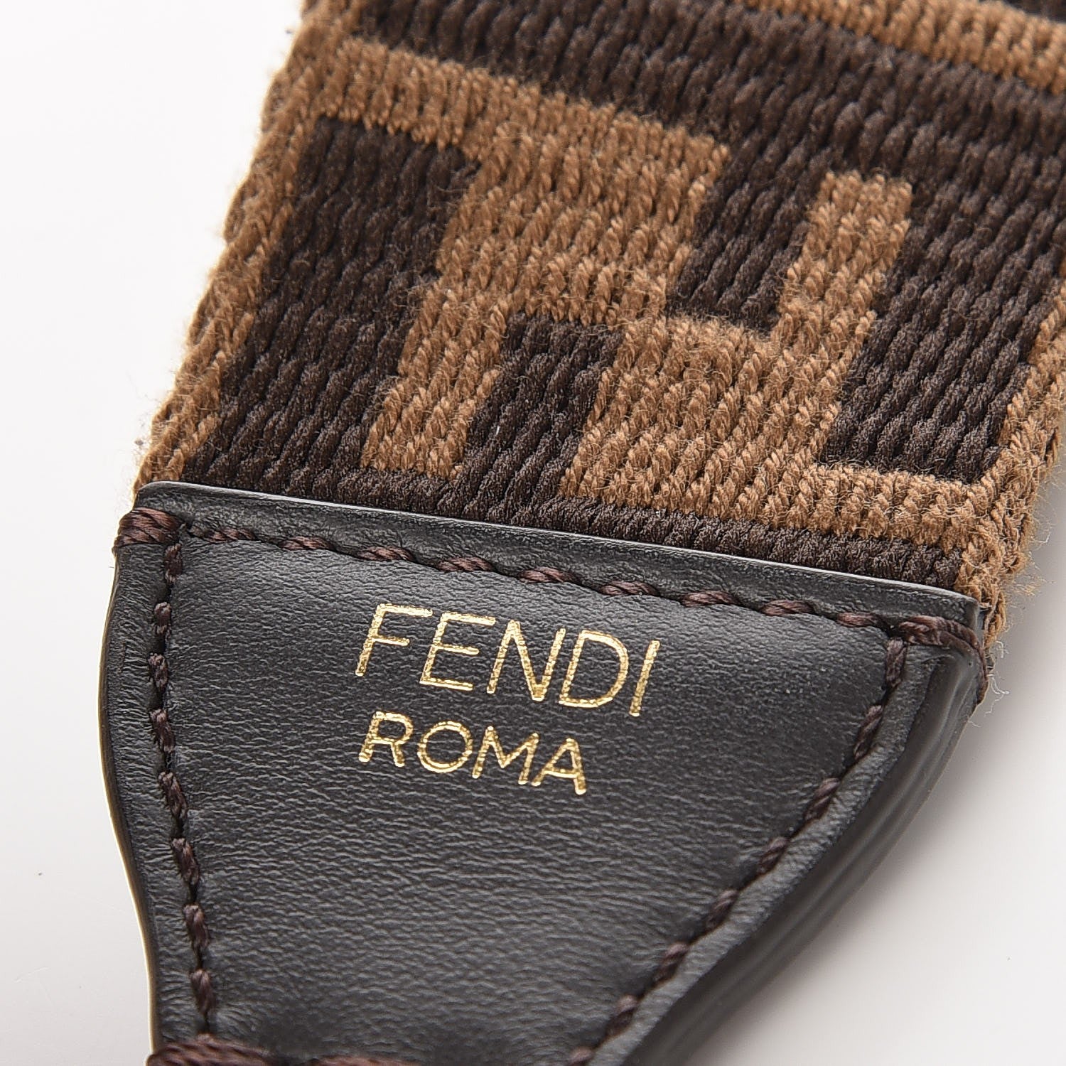 Fendi Ribbon Vitello Century FF 1974 Studded Strap You Fango Marrone Ebano 5 of 6