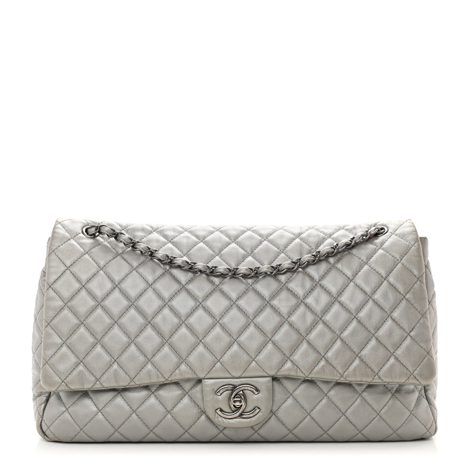 Chanel Metallic Caviar Quilted XXL Travel Flap Bag Silver 1 of 11