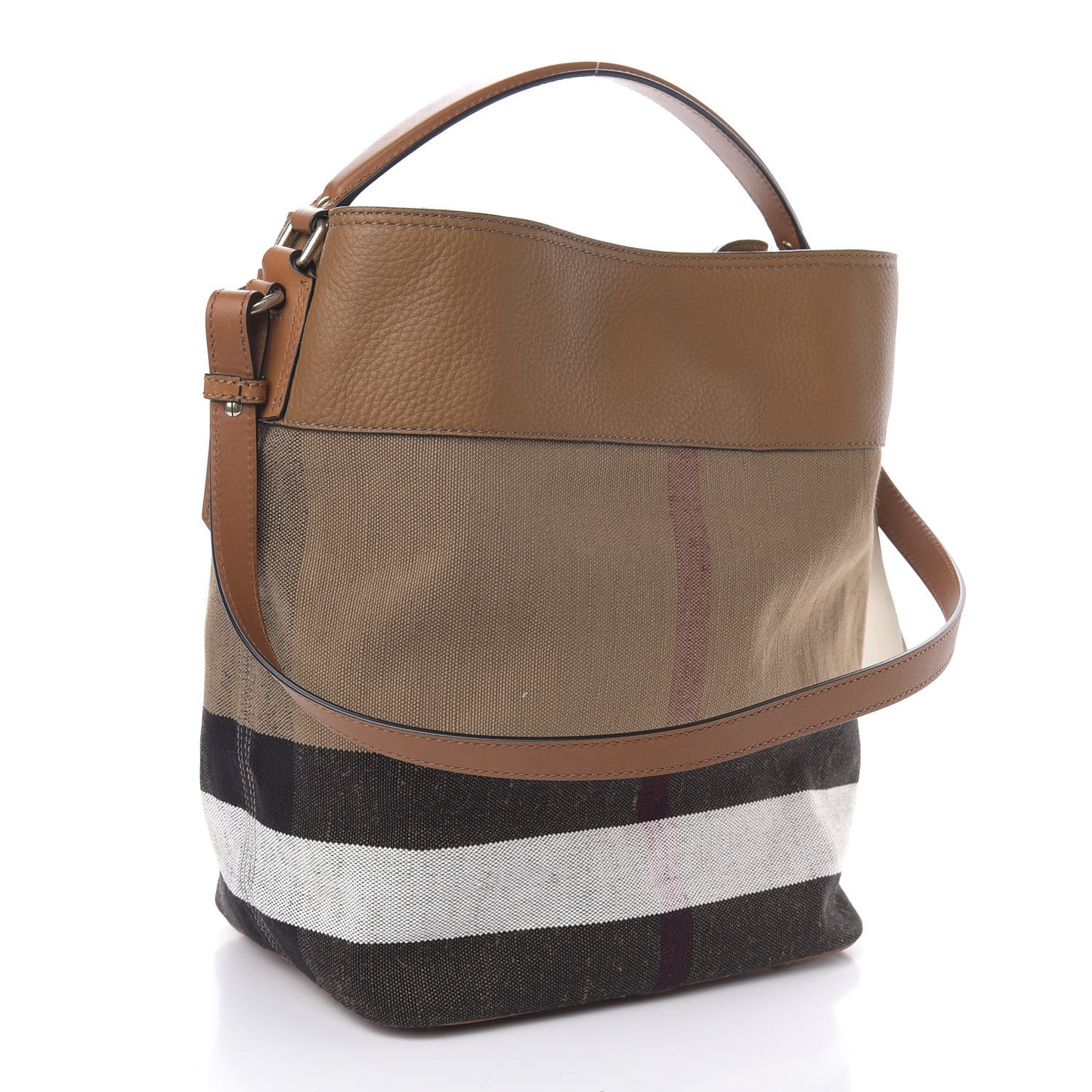 Grainy Calfskin Canvas Mega Check Medium Ashby Tassel Hobo Saddle Brown