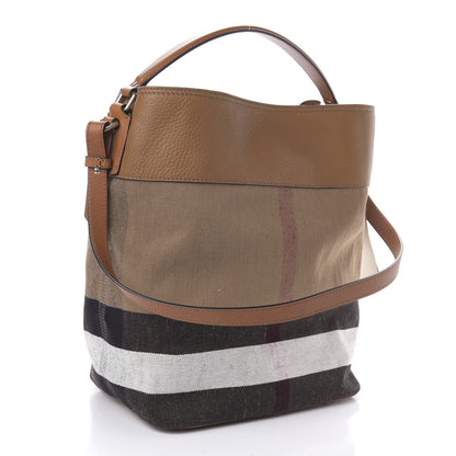 Burberry Grainy Calfskin Canvas Mega Check Medium Ashby Tassel Hobo Saddle Brown 3 of 11