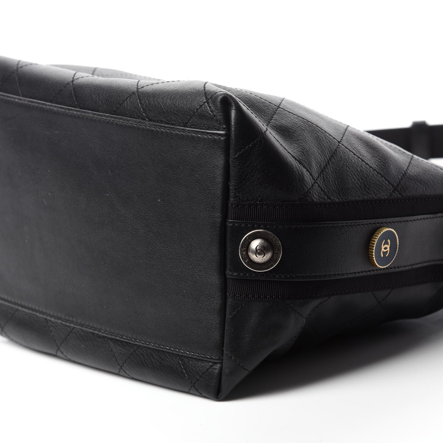 Chanel Calfskin Stitched Large Button Up Hobo Black 7 of 10