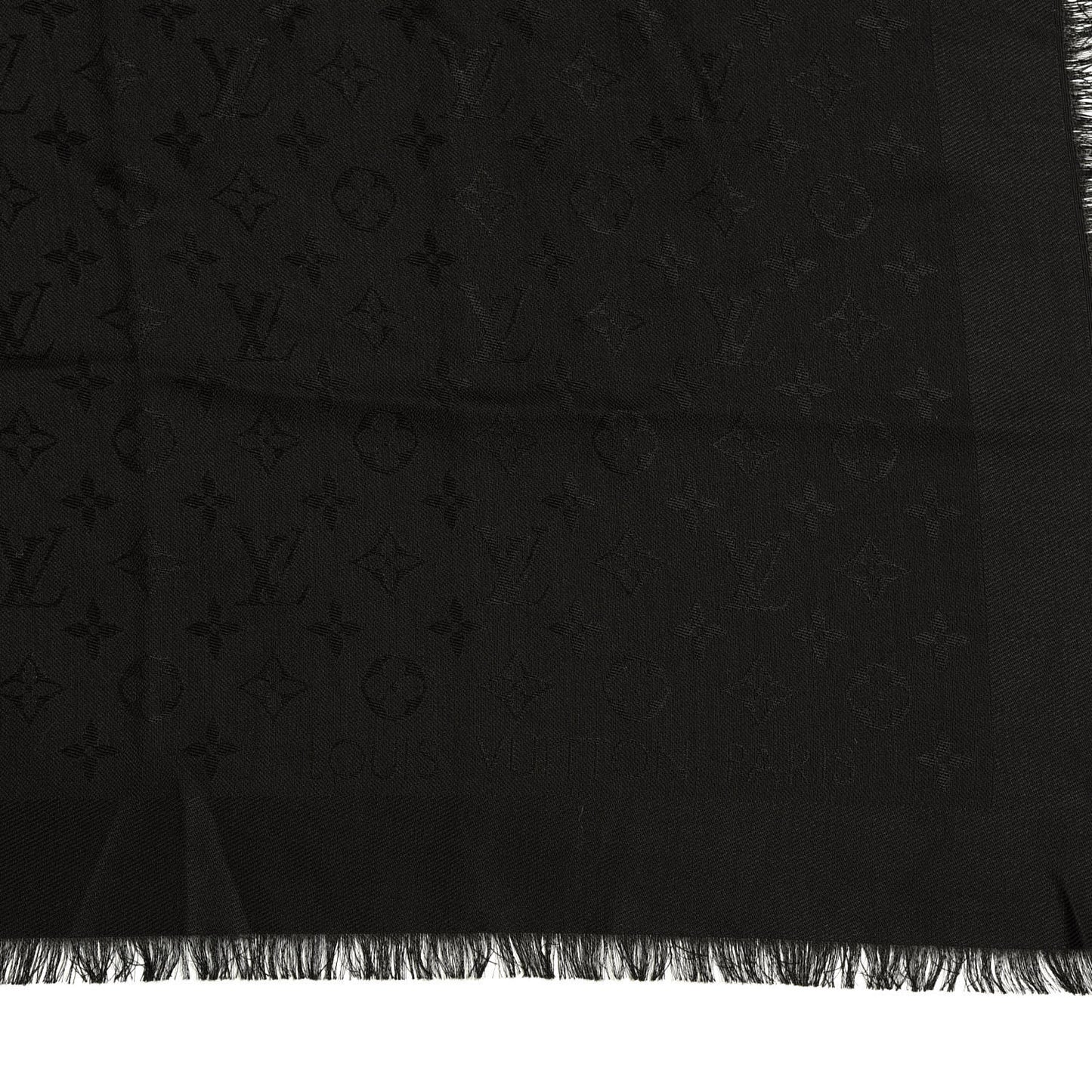 Silk Wool Monogram Shawl Black