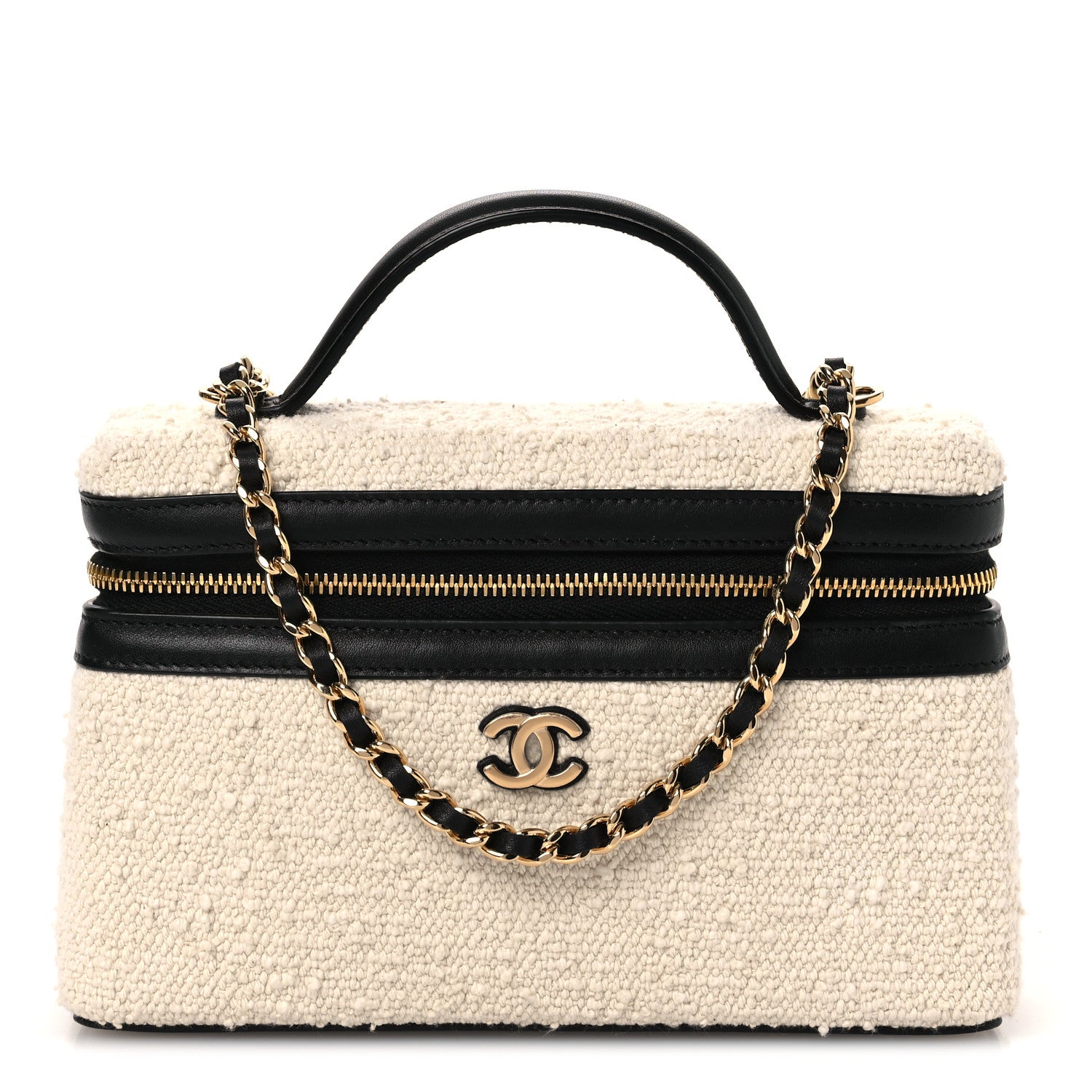 Chanel Boucle Calfskin Top Handle Slim Vanity Case With Chain Ecru Black 1 of 13