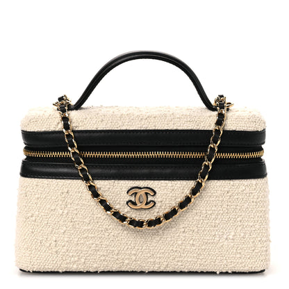 Chanel Boucle Calfskin Top Handle Slim Vanity Case With Chain Ecru Black 1 of 13