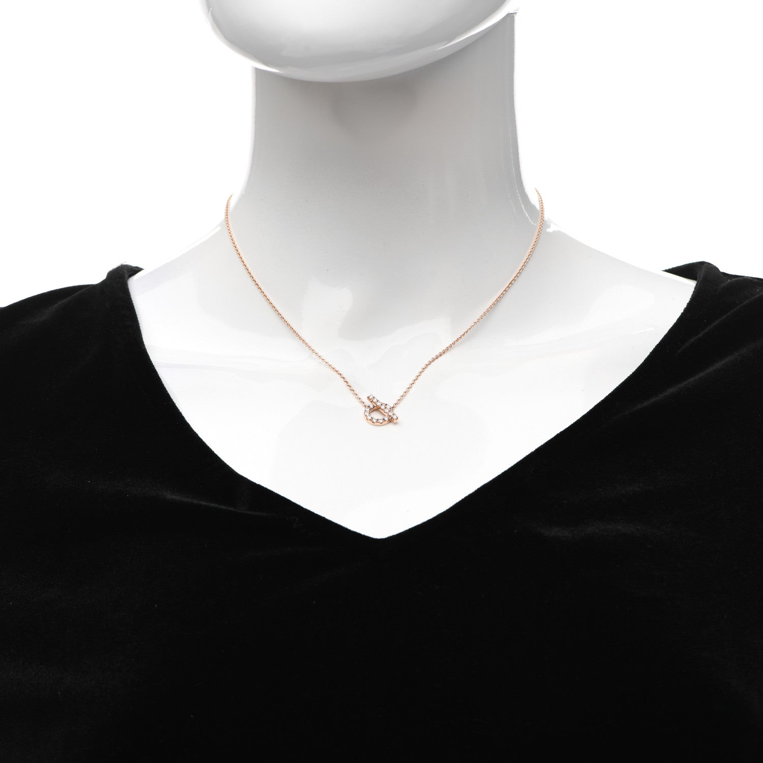 Hermes 18K Rose Gold Diamond Finesse Pendant Necklace 2 of 5