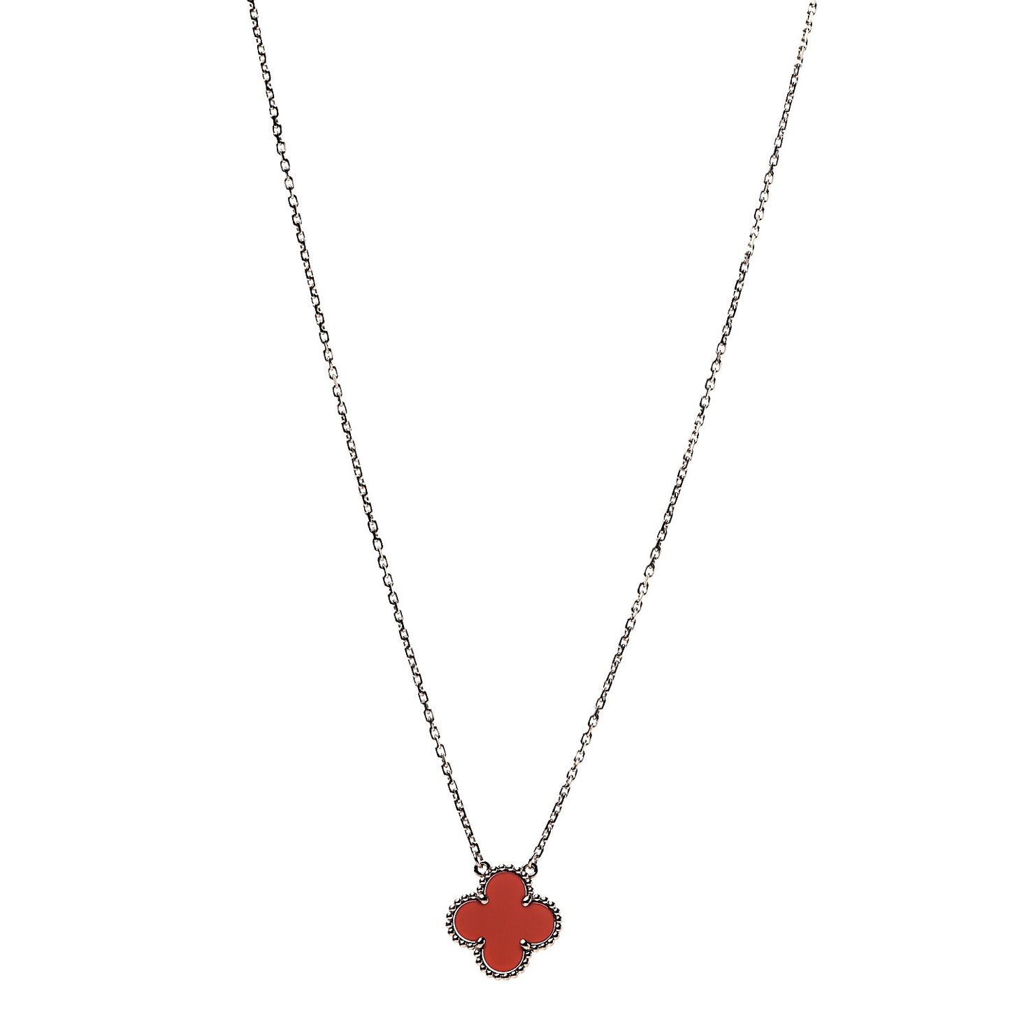 18K Yellow Gold Carnelian Vintage Alhambra Pendant Necklace