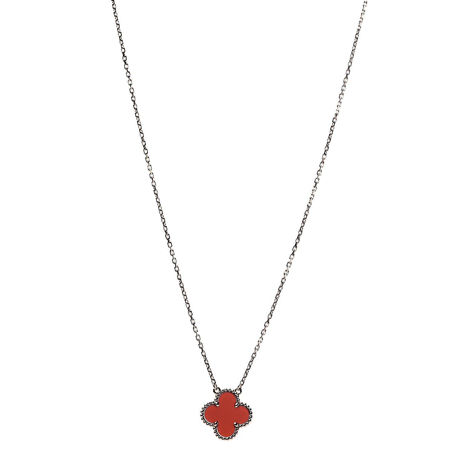 Van Cleef & Arpels 18K Yellow Gold Carnelian Vintage Alhambra Pendant Necklace 1 of 6