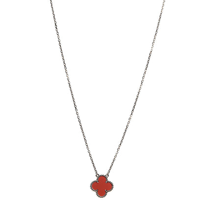 Van Cleef & Arpels 18K Yellow Gold Carnelian Vintage Alhambra Pendant Necklace 1 of 6