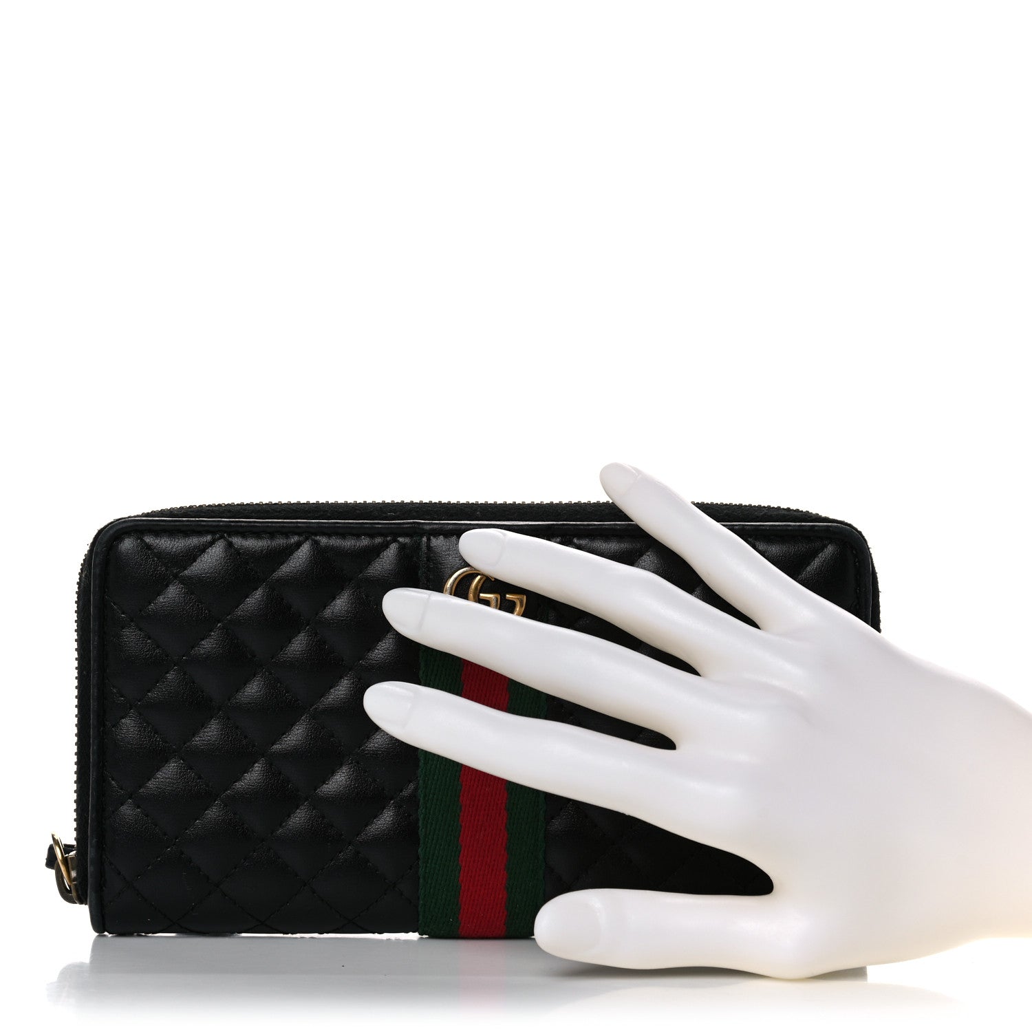 Gucci Calfskin Web Trapuntata GG Zip Around Wallet Black 2 of 14
