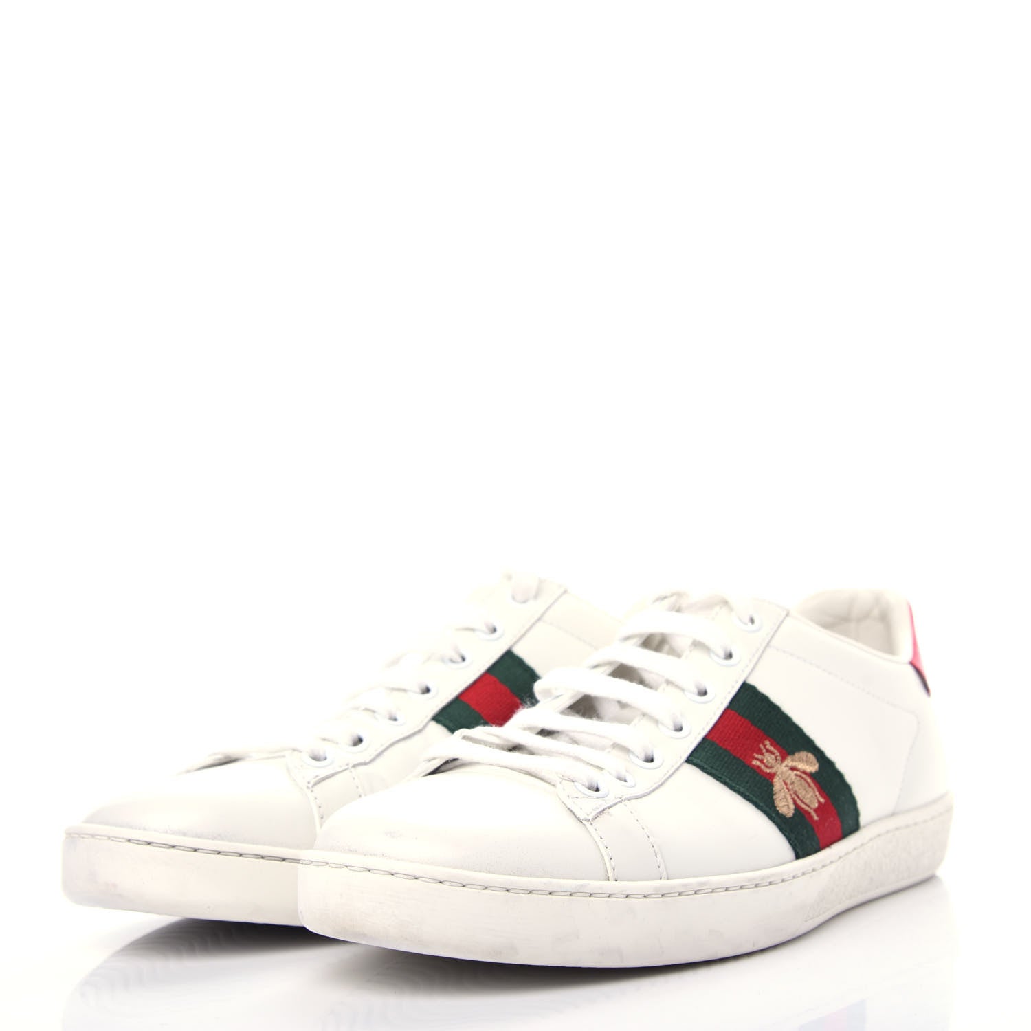 Gucci Calfskin Ayers Bee Embroidered Womens Ace Sneakers 38 White Green 3 of 10