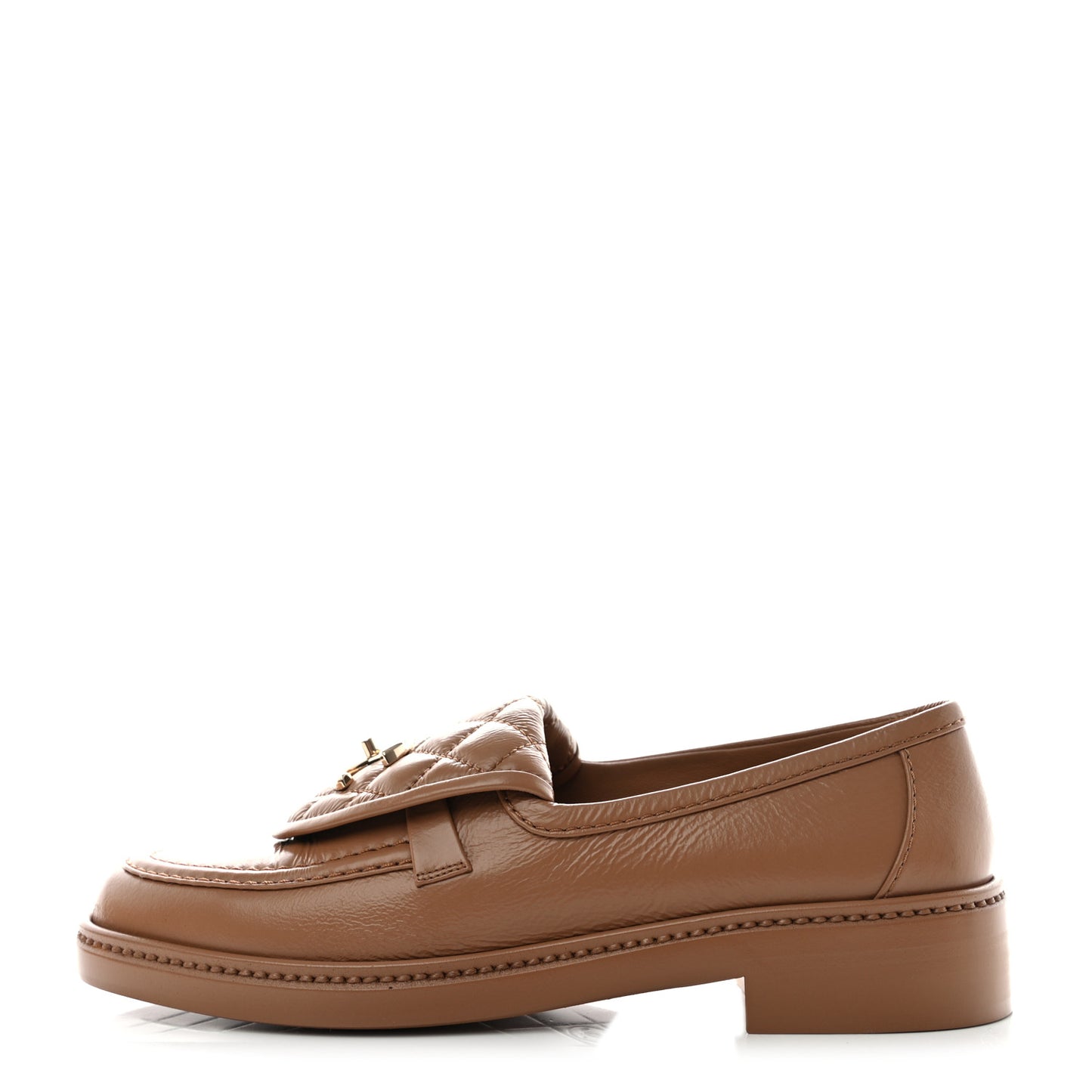 Shiny Crumpled Lambskin Quilted CC Turnlock Loafers 37 Beige