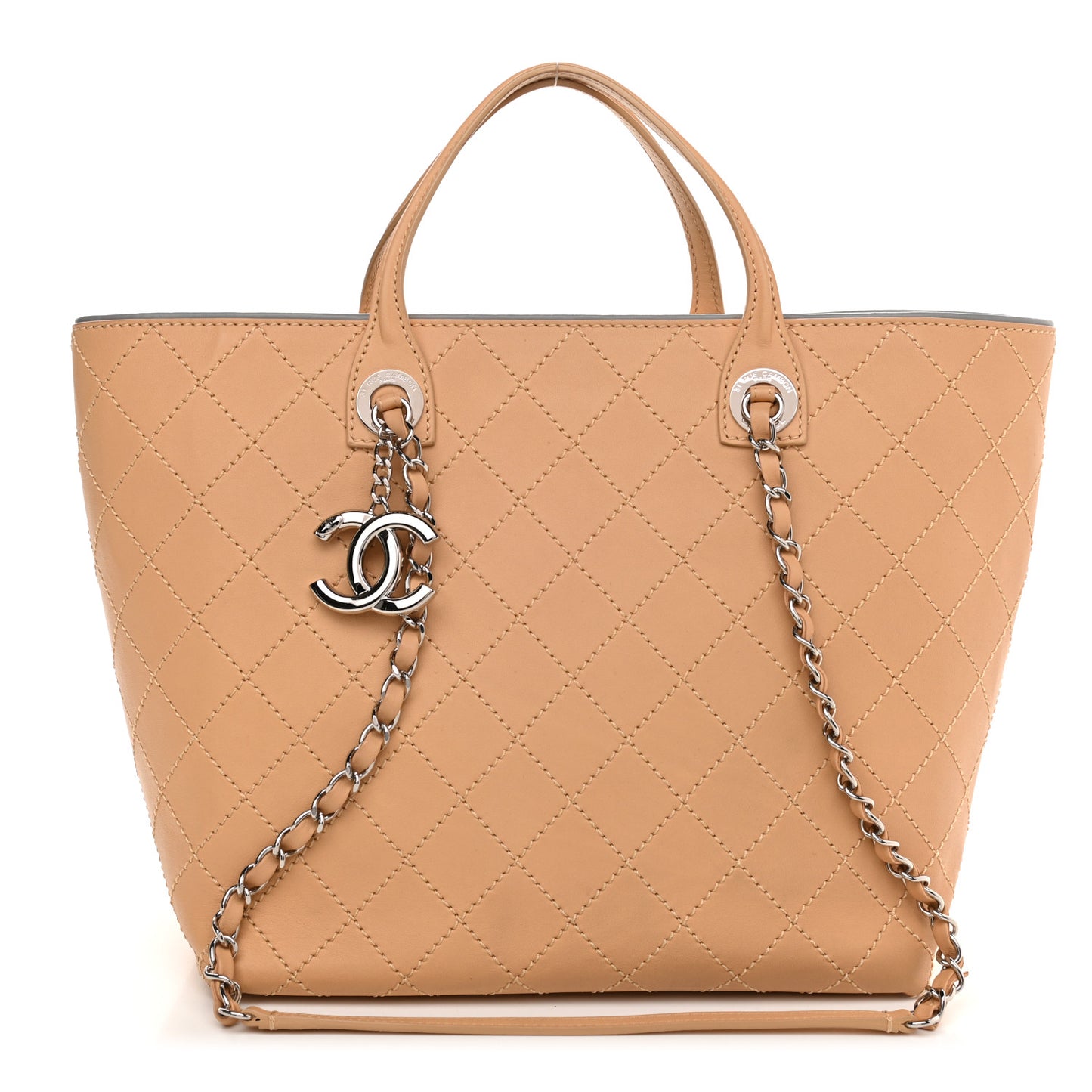 Calfskin Stitched Medium Shopping Tote Beige