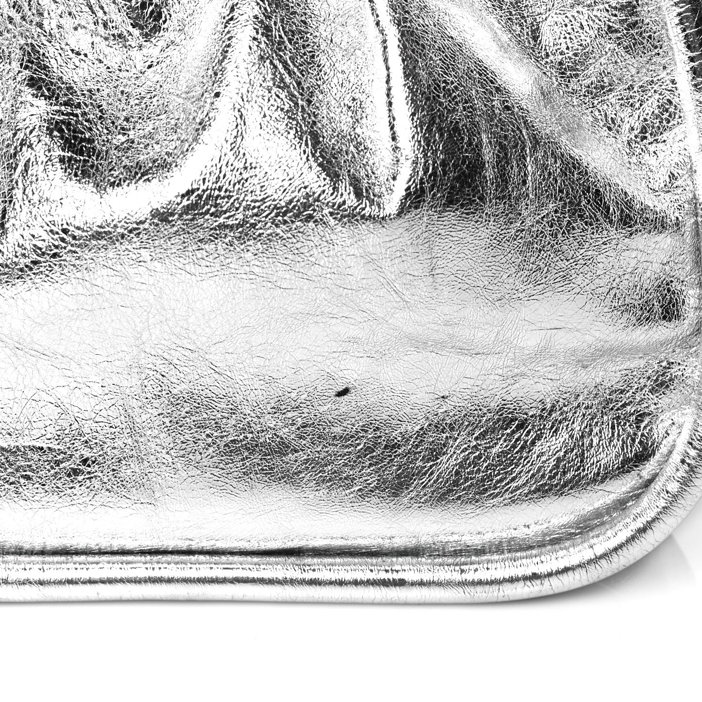 Metallic Calfskin Large Ruched Tote Silver