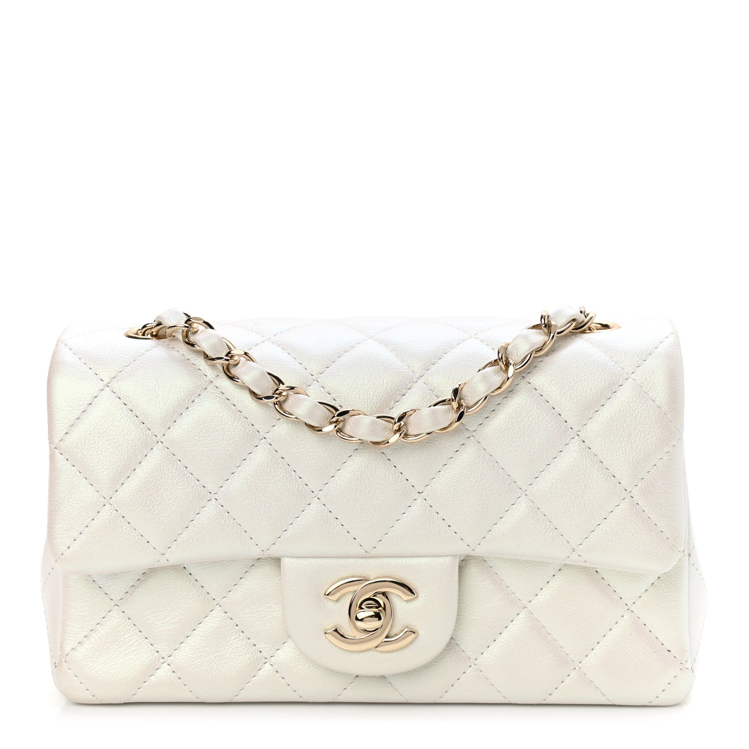 Chanel Iridescent Calfskin Quilted Mini Rectangular Flap White 1 of 11