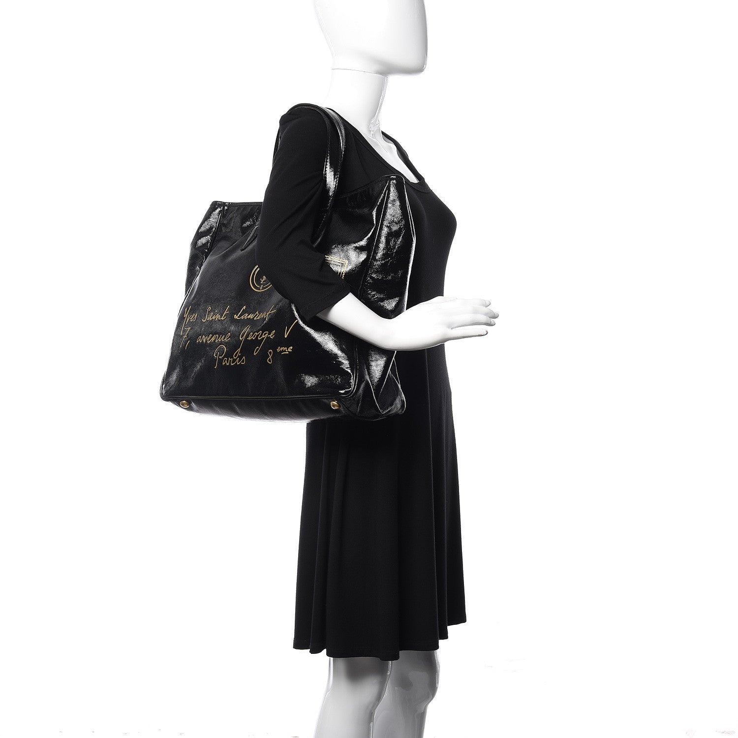 Saint Laurent Textured Patent Y-Mail Tote Black 2 of 9