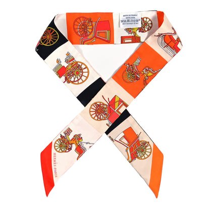 Hermes Silk Les Voitures Exquises Twilly Orange Beige Kaki 1 of 4