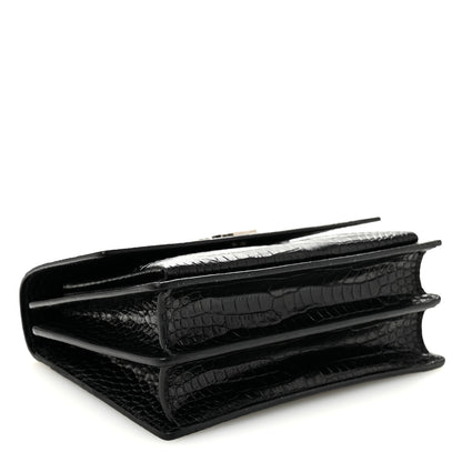 Saint Laurent Calfskin Crocodile Embossed Medium Monogram Sunset Black 4 of 10