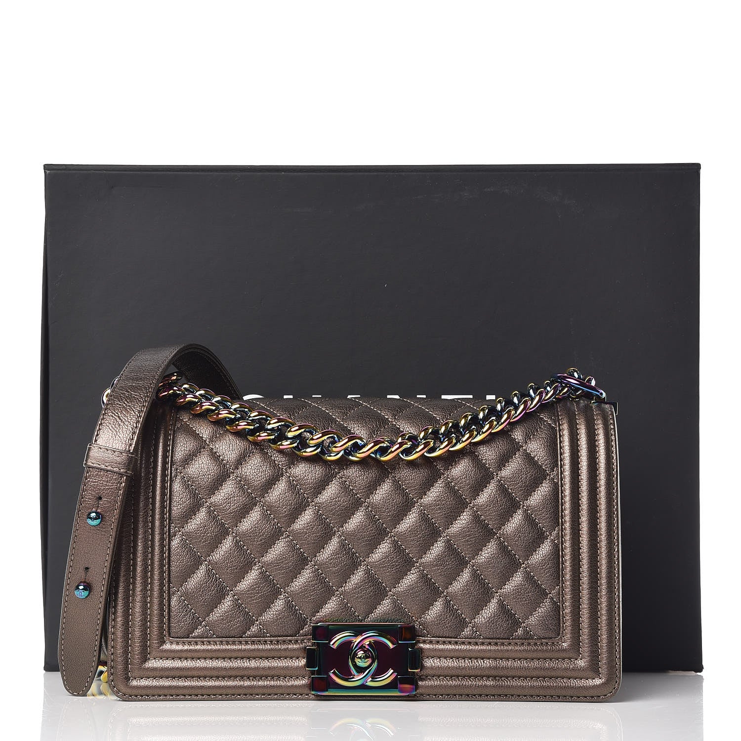 Chanel Iridescent Goatskin Quilted Medium Boy Flap Dark Gold 10 of 10