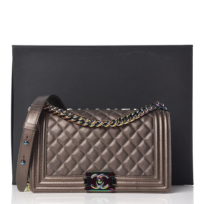 Chanel Iridescent Goatskin Quilted Medium Boy Flap Dark Gold 10 of 10