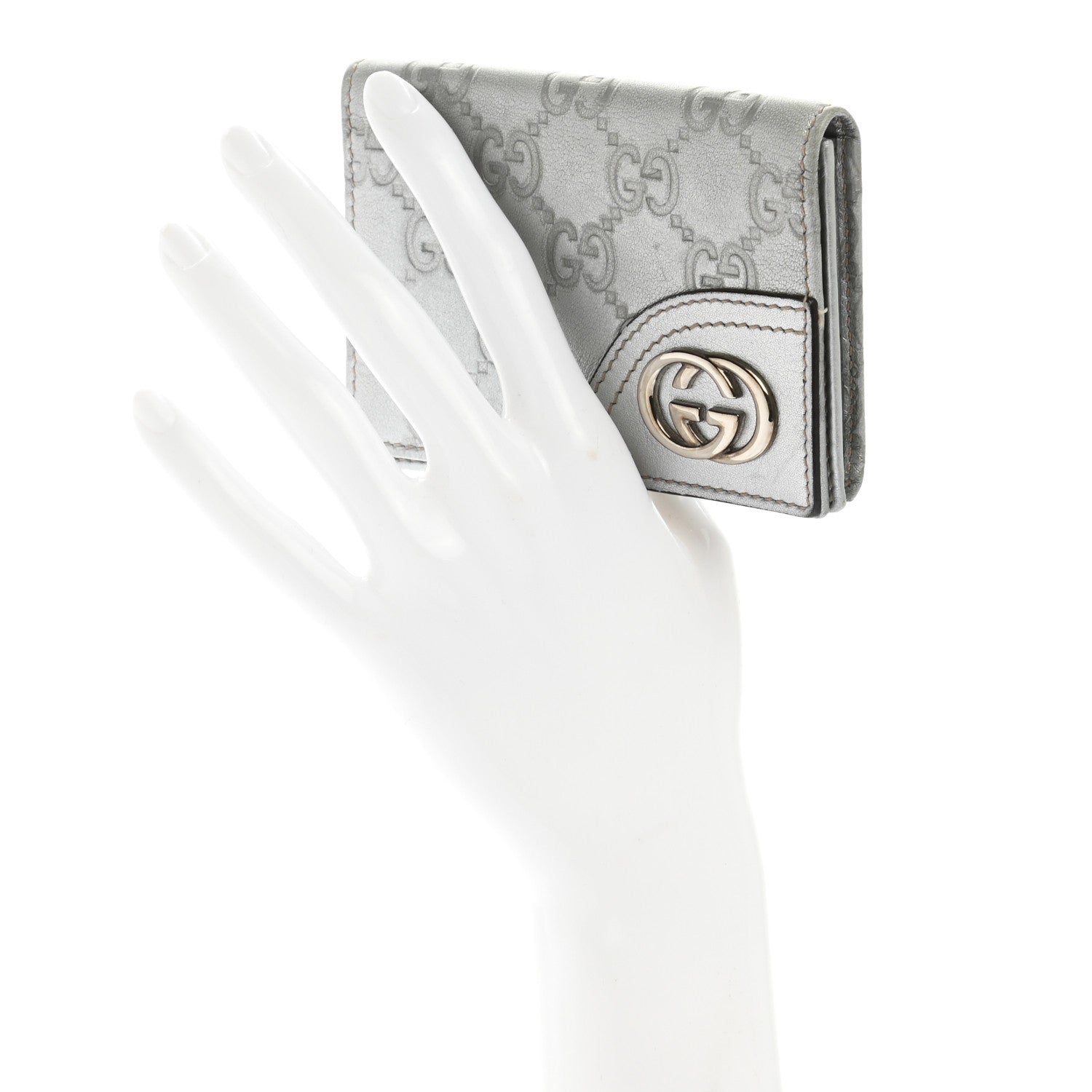 Gucci Metallic Guccissima Interlocking G Flap Card Case Silver 2 of 10