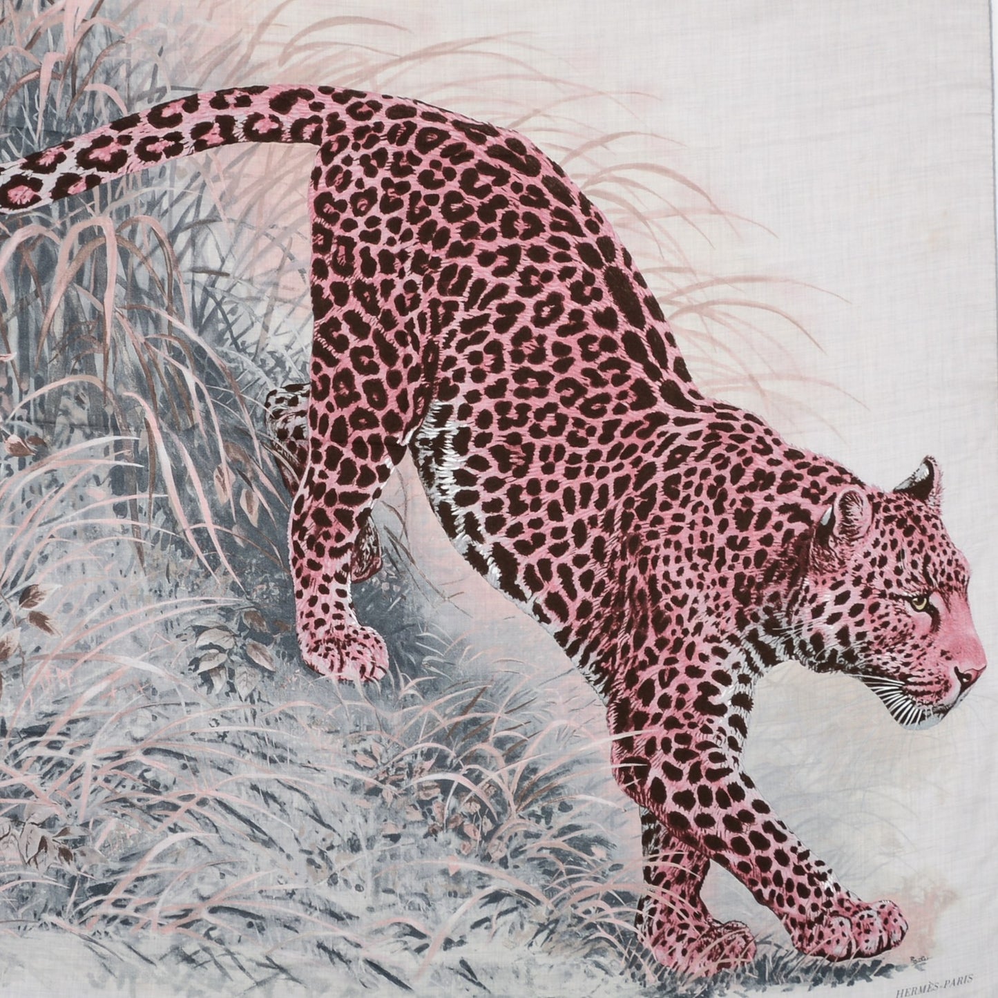 Cashmere Silk Panthera Pardus Shawl 140 Gris Chine Rose Ardoise