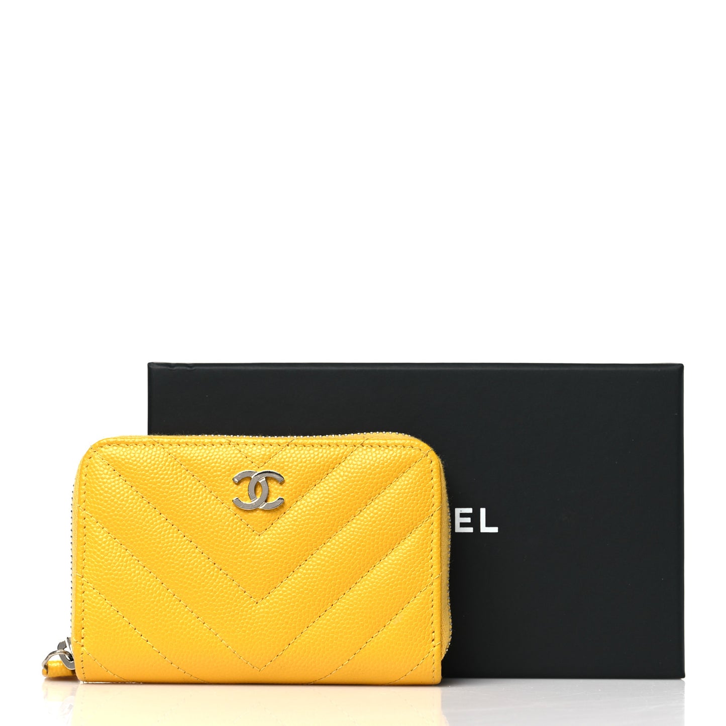 Caviar Chevron Quilted Zip Coin Purse Yellow